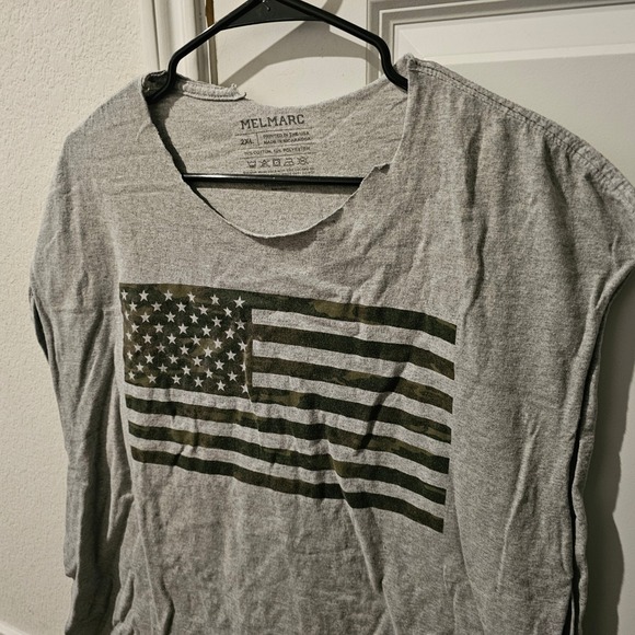 Melmarc Mens 2XL Gray T Shirt American Flag Camo Print Short Sleeve Casual Top - Picture 2 of 6